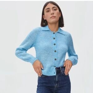 Everlane The Alpaca Collared Cardigan Blue Lightweight Knit Cardigan Size XS EUC